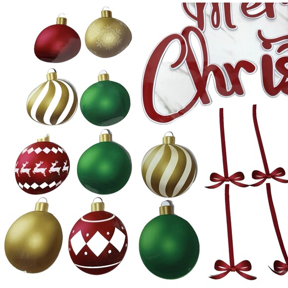 Merry Christmas Holiday Red, Green, Gold Ornament & Bow Colorful Magnet Set NEW! - Picture 3 of 6